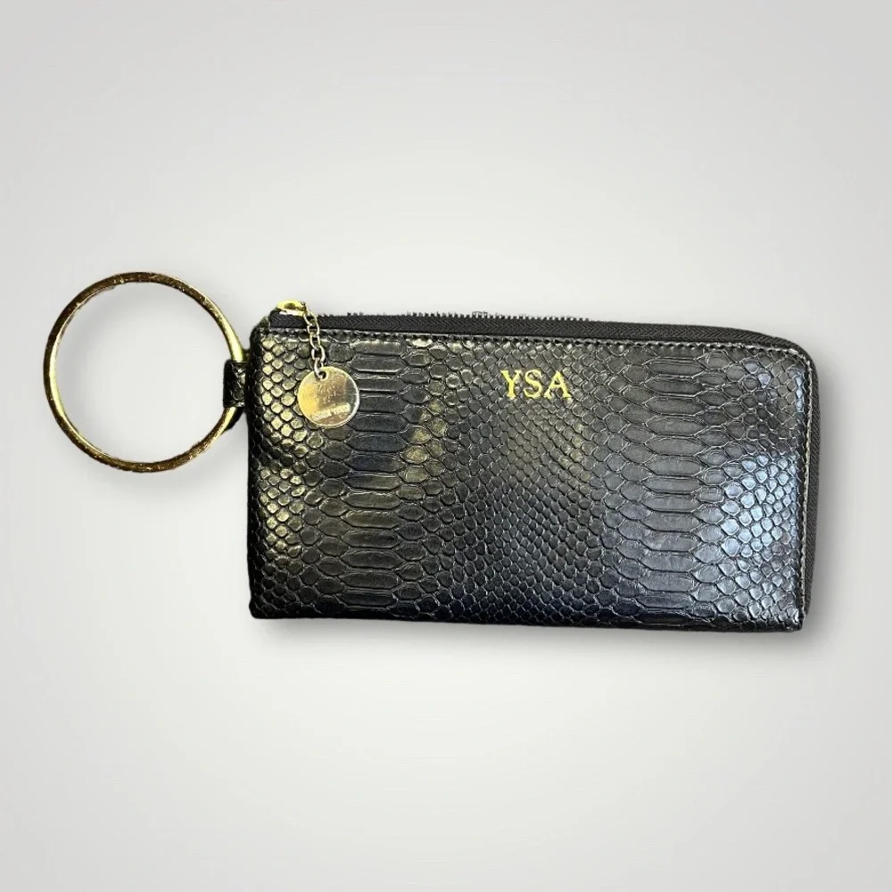Nine West Black Snakeskin Faux Leather Bracelet Zip Wristlet with YSA Monogram